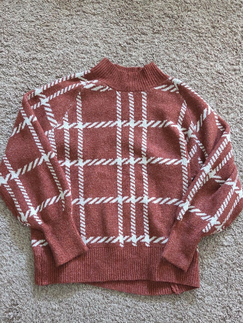 Maurices Rust and White Plaid Turtleneck Sweater